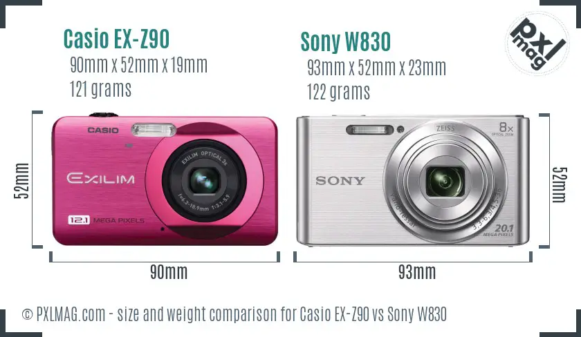 Casio EX-Z90 vs Sony W830 size comparison