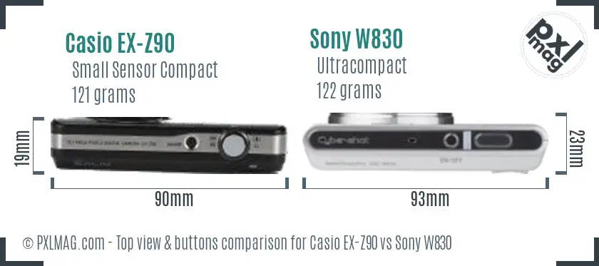Casio EX-Z90 vs Sony W830 top view buttons comparison