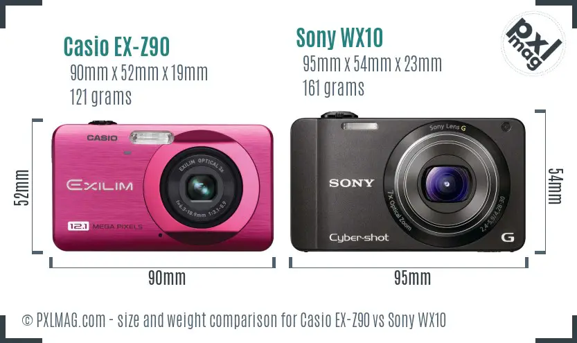 Casio EX-Z90 vs Sony WX10 size comparison