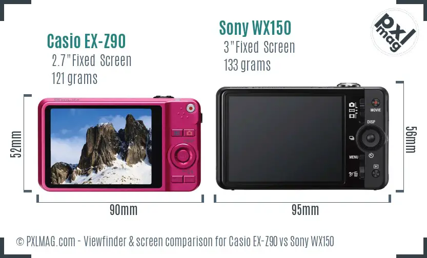 Casio EX-Z90 vs Sony WX150 Screen and Viewfinder comparison
