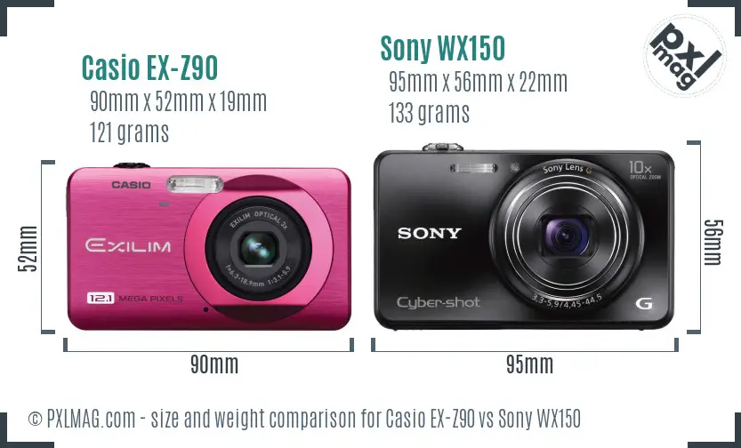 Casio EX-Z90 vs Sony WX150 size comparison