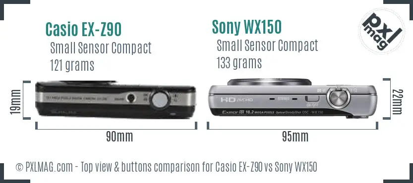 Casio EX-Z90 vs Sony WX150 top view buttons comparison