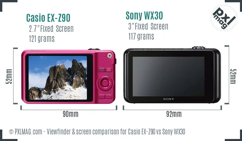Casio EX-Z90 vs Sony WX30 Screen and Viewfinder comparison