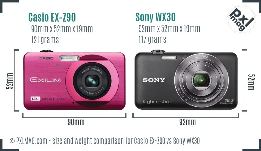 Casio EX-Z90 vs Sony WX30 size comparison