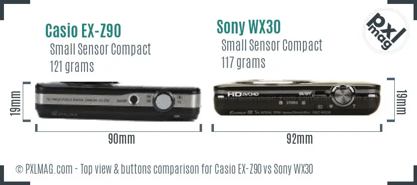 Casio EX-Z90 vs Sony WX30 top view buttons comparison
