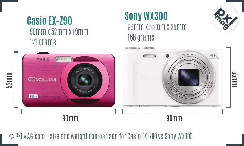 Casio EX-Z90 vs Sony WX300 size comparison
