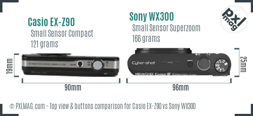 Casio EX-Z90 vs Sony WX300 top view buttons comparison