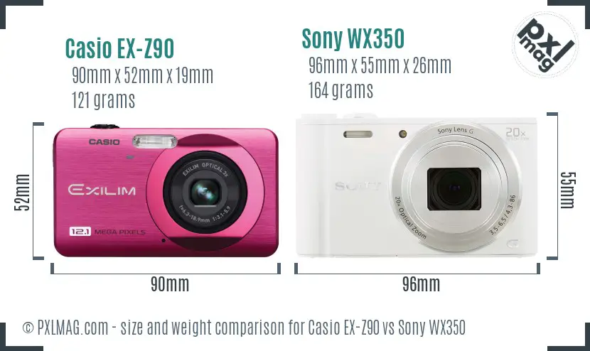 Casio EX-Z90 vs Sony WX350 size comparison