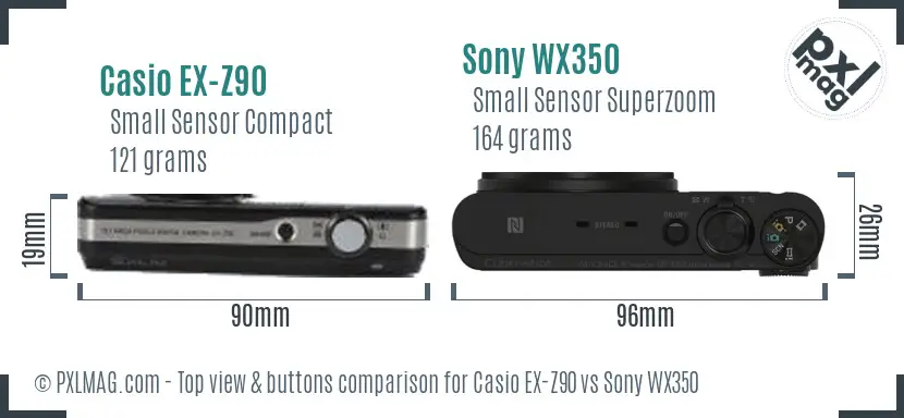 Casio EX-Z90 vs Sony WX350 top view buttons comparison