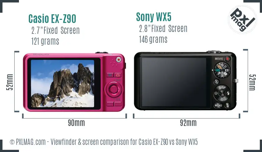 Casio EX-Z90 vs Sony WX5 Screen and Viewfinder comparison