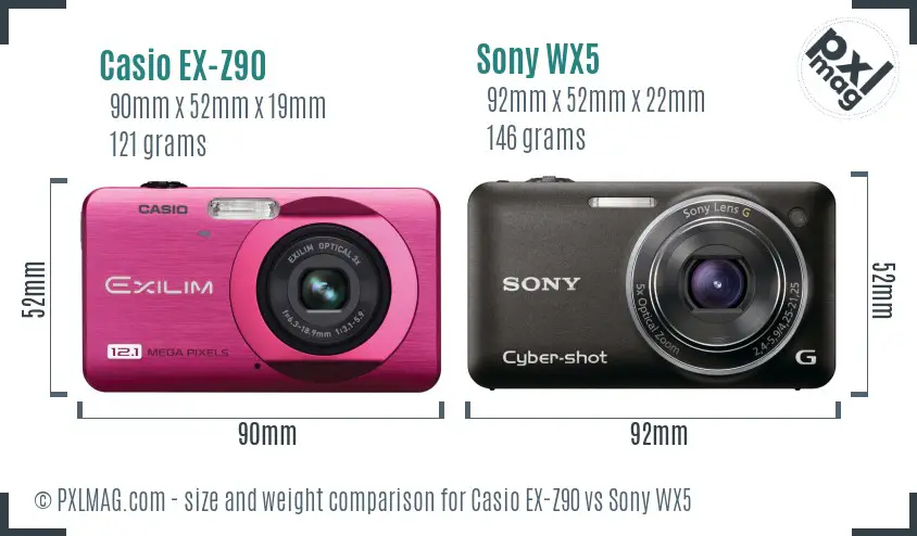 Casio EX-Z90 vs Sony WX5 size comparison