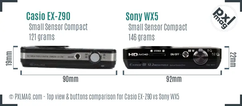 Casio EX-Z90 vs Sony WX5 top view buttons comparison