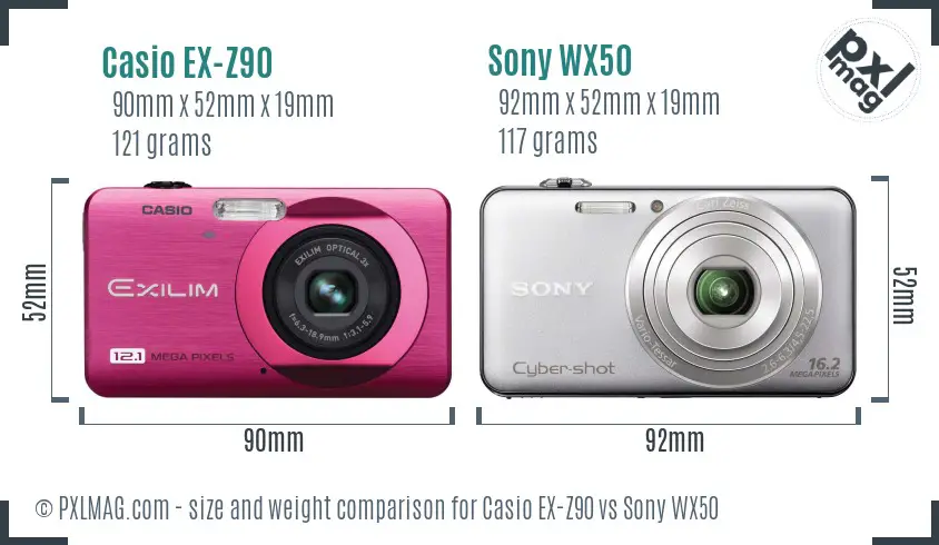 Casio EX-Z90 vs Sony WX50 size comparison Casio EX-Z90 vs Sony WX50 size comparison