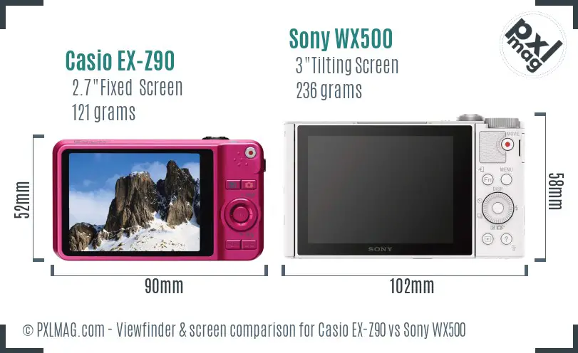 Casio EX-Z90 vs Sony WX500 Screen and Viewfinder comparison