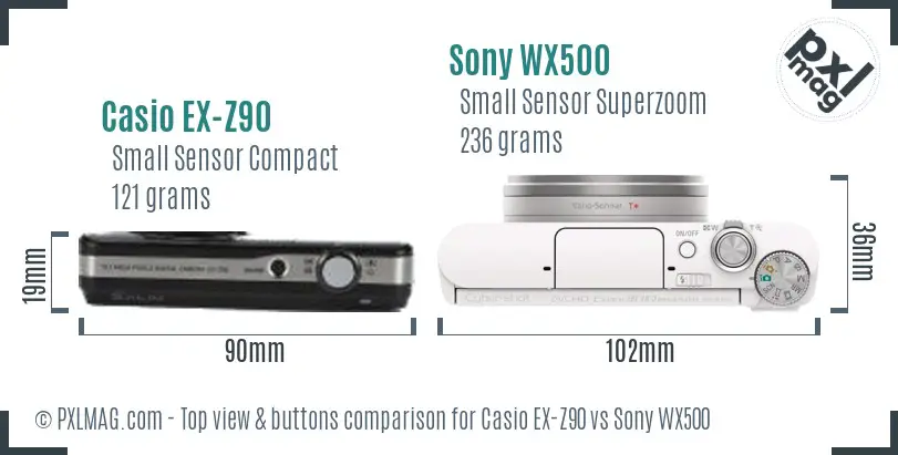 Casio EX-Z90 vs Sony WX500 top view buttons comparison