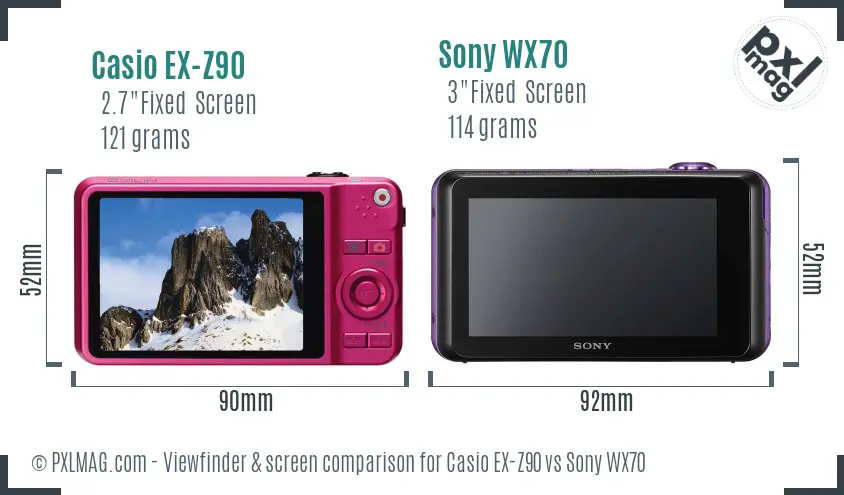 Casio EX-Z90 vs Sony WX70 Screen and Viewfinder comparison