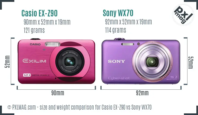 Casio EX-Z90 vs Sony WX70 size comparison