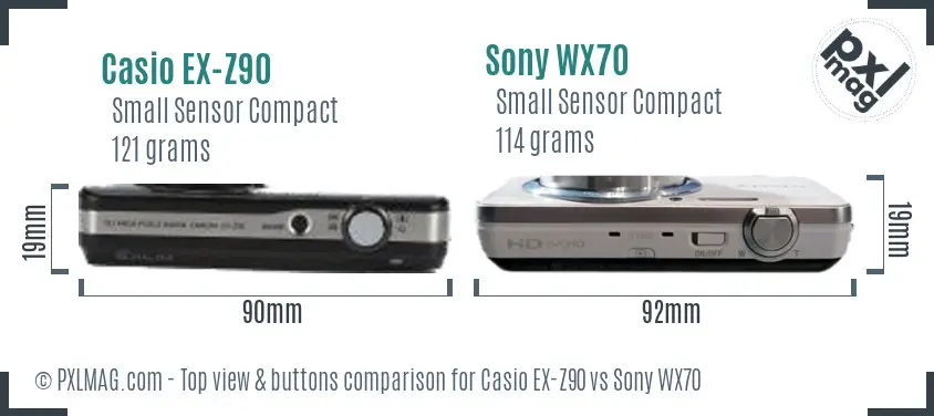Casio EX-Z90 vs Sony WX70 top view buttons comparison