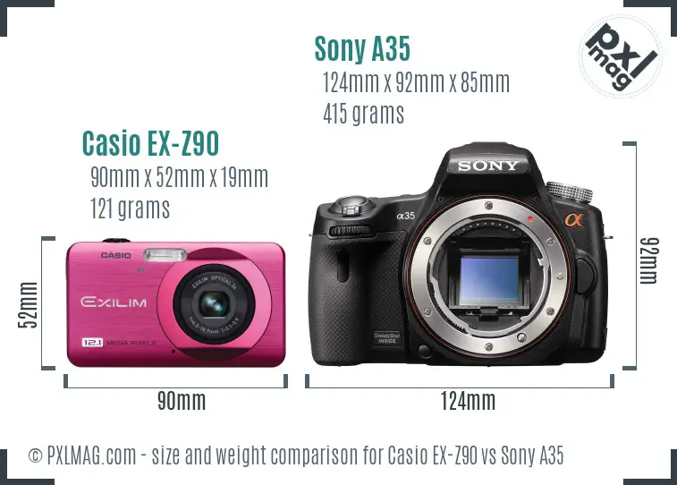 Casio EX-Z90 vs Sony A35 size comparison