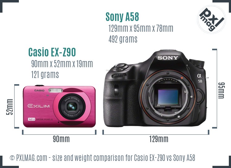 Casio EX-Z90 vs Sony A58 size comparison Casio EX-Z90 vs Sony A58 size comparison