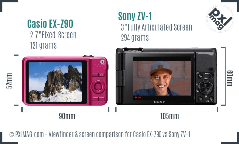 Casio EX-Z90 vs Sony ZV-1 Screen and Viewfinder comparison