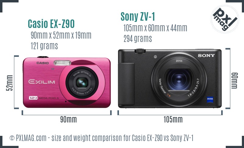 Casio EX-Z90 vs Sony ZV-1 size comparison
