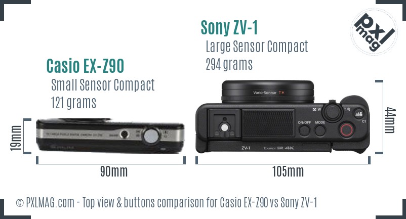 Casio EX-Z90 vs Sony ZV-1 top view buttons comparison