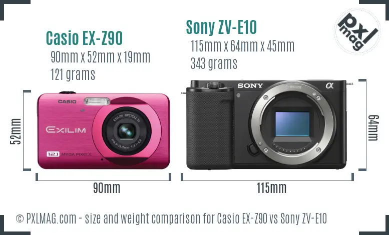 Casio EX-Z90 vs Sony ZV-E10 size comparison Casio EX-Z90 vs Sony ZV-E10 size comparison