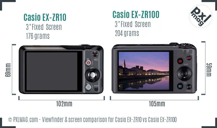 Casio EX-ZR10 vs Casio EX-ZR100 Screen and Viewfinder comparison
