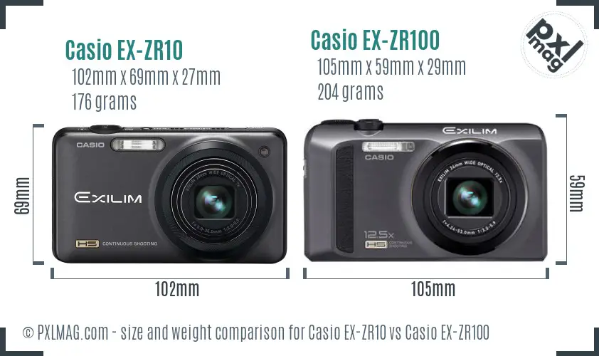 Casio EX-ZR10 vs Casio EX-ZR100 size comparison