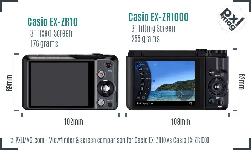 Casio EX-ZR10 vs Casio EX-ZR1000 Screen and Viewfinder comparison