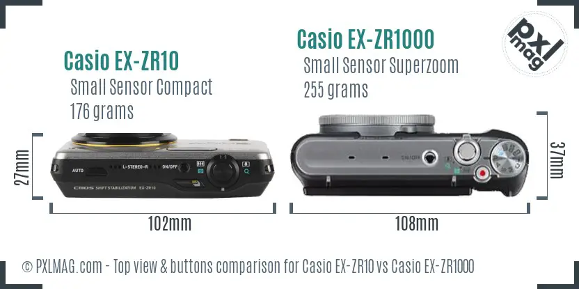 Casio EX-ZR10 vs Casio EX-ZR1000 top view buttons comparison