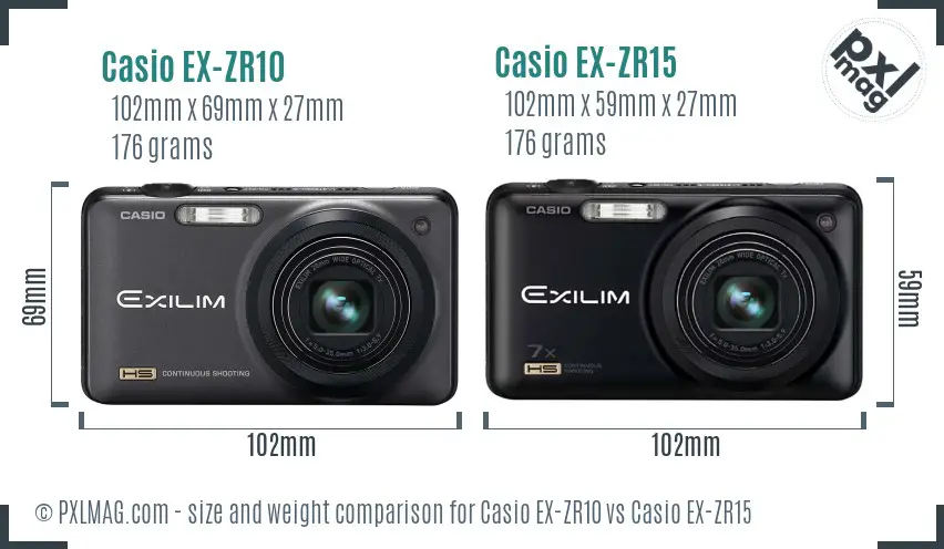 Casio EX-ZR10 vs Casio EX-ZR15 size comparison