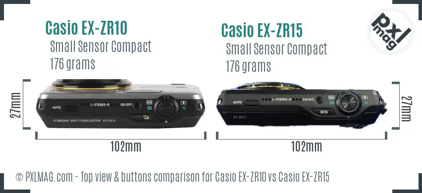 Casio EX-ZR10 vs Casio EX-ZR15 top view buttons comparison