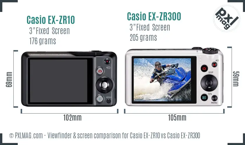 Casio EX-ZR10 vs Casio EX-ZR300 Screen and Viewfinder comparison