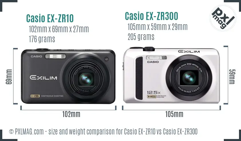 Casio EX-ZR10 vs Casio EX-ZR300 size comparison