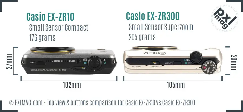 Casio EX-ZR10 vs Casio EX-ZR300 top view buttons comparison