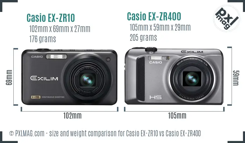 Casio EX-ZR10 vs Casio EX-ZR400 size comparison