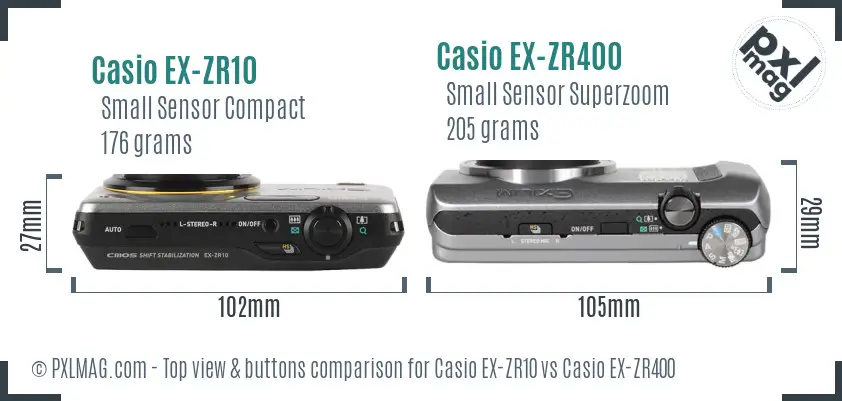 Casio EX-ZR10 vs Casio EX-ZR400 top view buttons comparison
