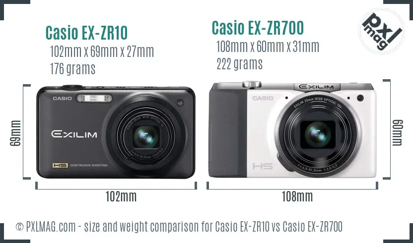 Casio EX-ZR10 vs Casio EX-ZR700 size comparison