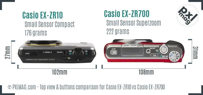 Casio EX-ZR10 vs Casio EX-ZR700 top view buttons comparison