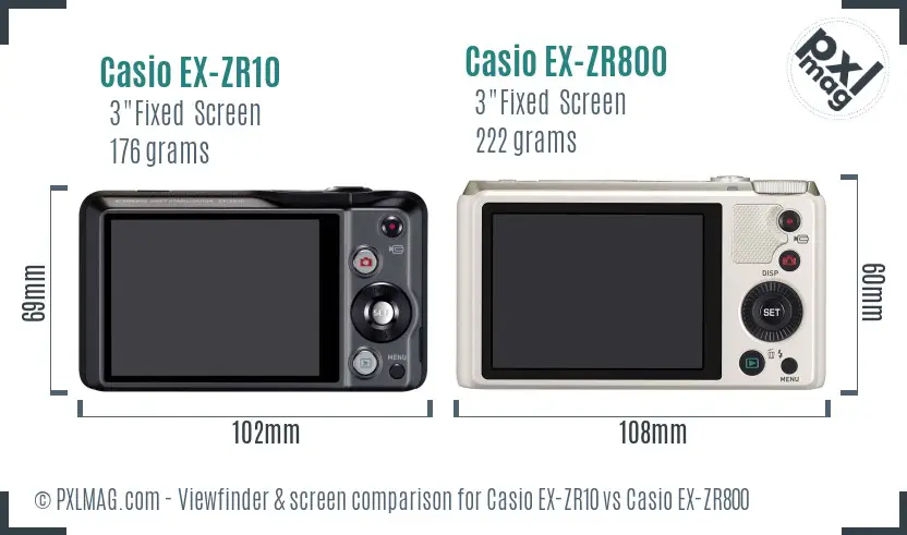 Casio EX-ZR10 vs Casio EX-ZR800 Screen and Viewfinder comparison
