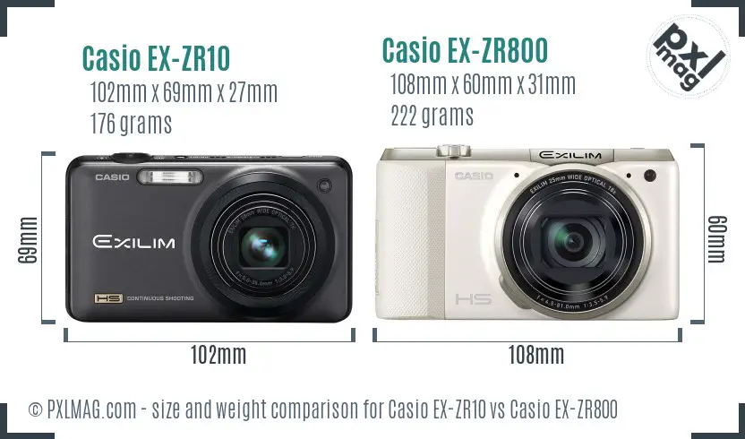 Casio EX-ZR10 vs Casio EX-ZR800 size comparison