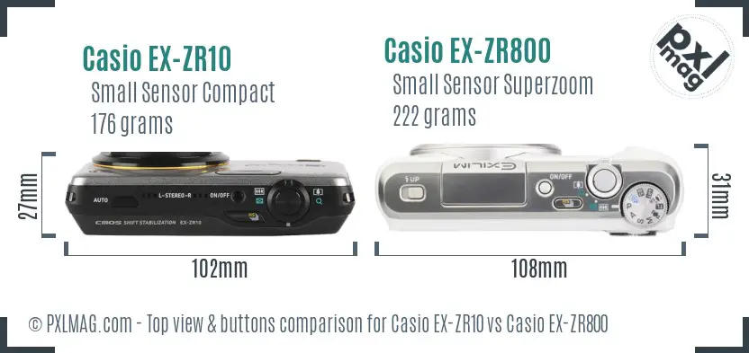 Casio EX-ZR10 vs Casio EX-ZR800 top view buttons comparison