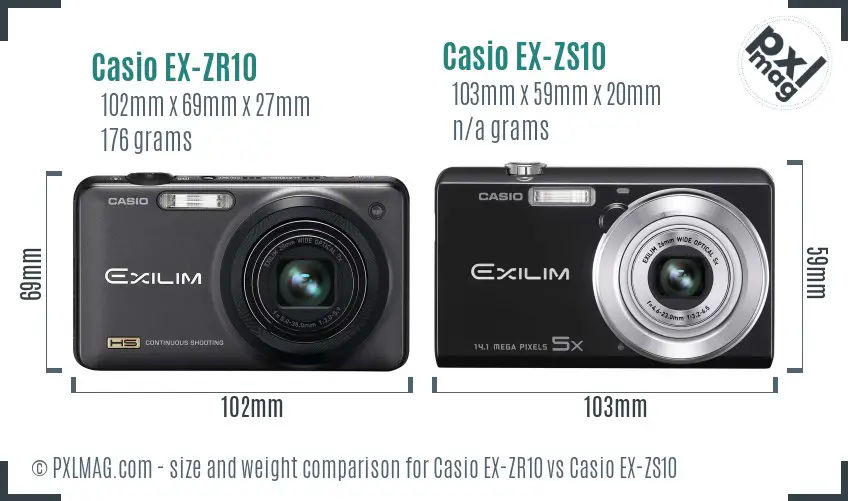 Casio EX-ZR10 vs Casio EX-ZS10 size comparison