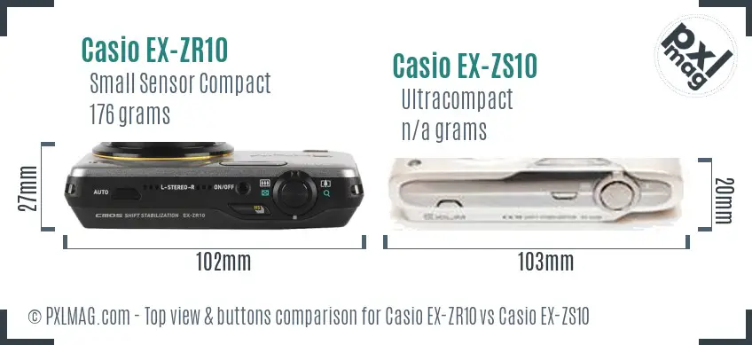 Casio EX-ZR10 vs Casio EX-ZS10 top view buttons comparison