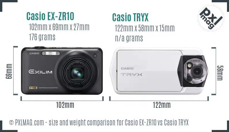 Casio EX-ZR10 vs Casio TRYX size comparison