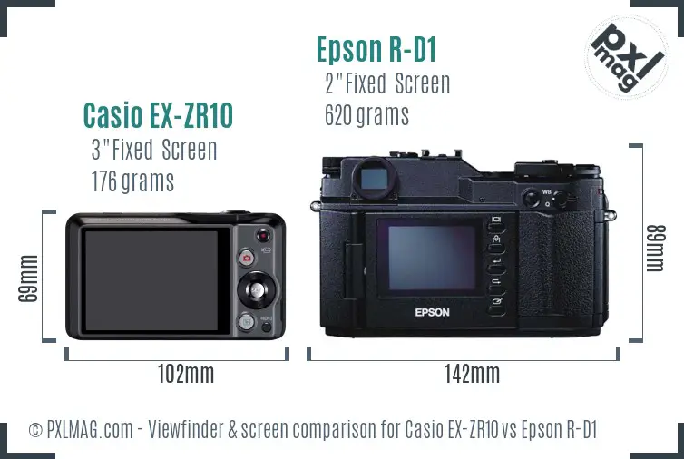 Casio EX-ZR10 vs Epson R-D1 Screen and Viewfinder comparison