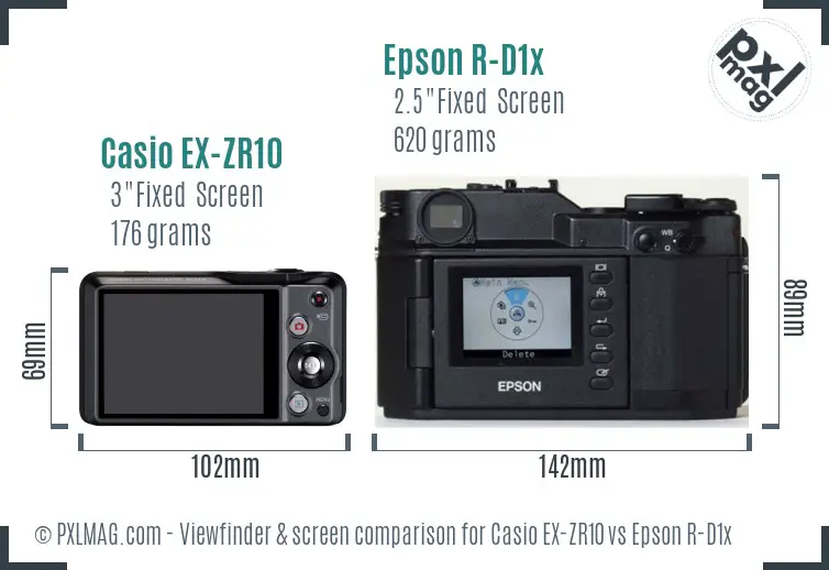 Casio EX-ZR10 vs Epson R-D1x Screen and Viewfinder comparison