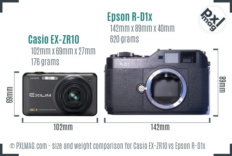 Casio EX-ZR10 vs Epson R-D1x size comparison
